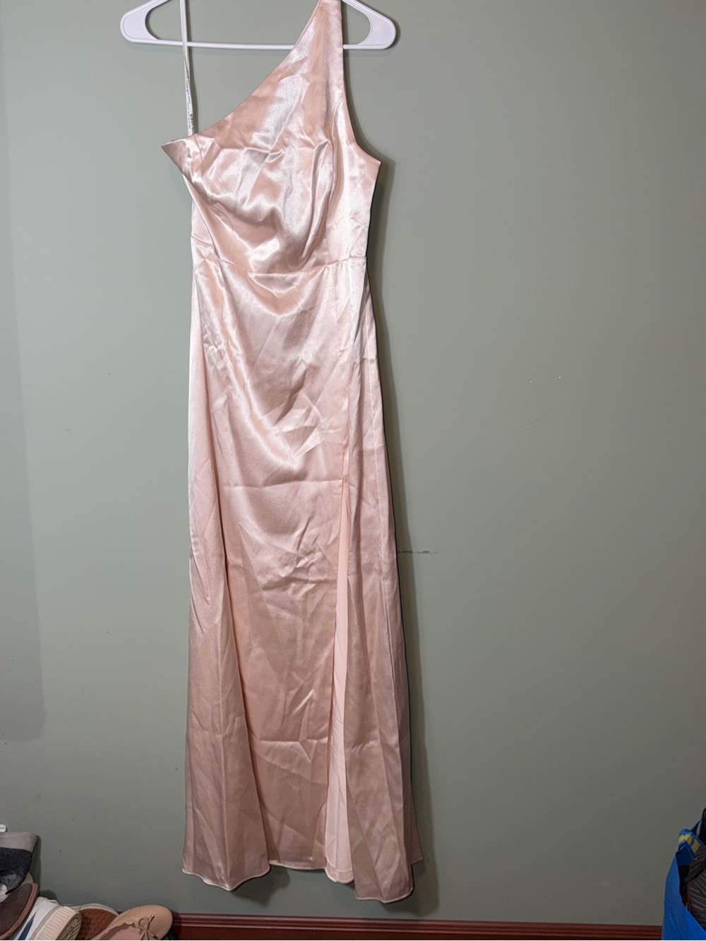 Birdy Grey One-Shoulder Satin Evening Dress in Blush Pink NEW Size Medium